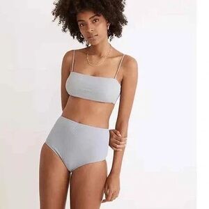 MADEWELL | Nic Bandeau Bikini Top & Ribbed Retro High-Waisted Bikini Bottoms S